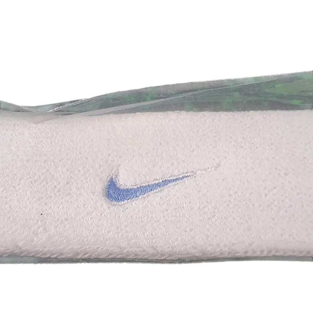 Vintage Nike Headband.  White with Blue/Silver Swoosh Style AC9055 103